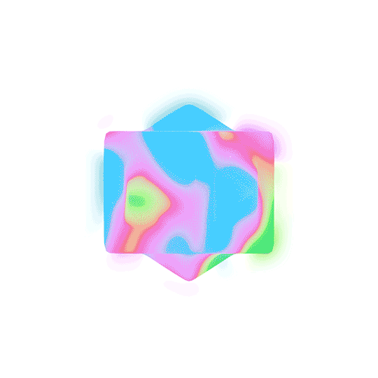 Abstract digital design featuring a colorful shape with gradients of blue, pink, and green on a white background.